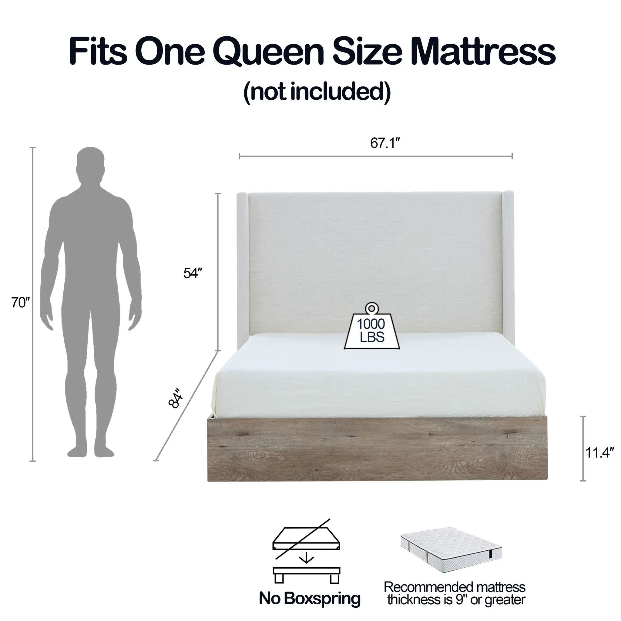 Shelton - Queen Upholstered Wingback Bed With 54" High Headboard - Ivory / Light Gray / Camel Oak by Unique Piece Furniture
