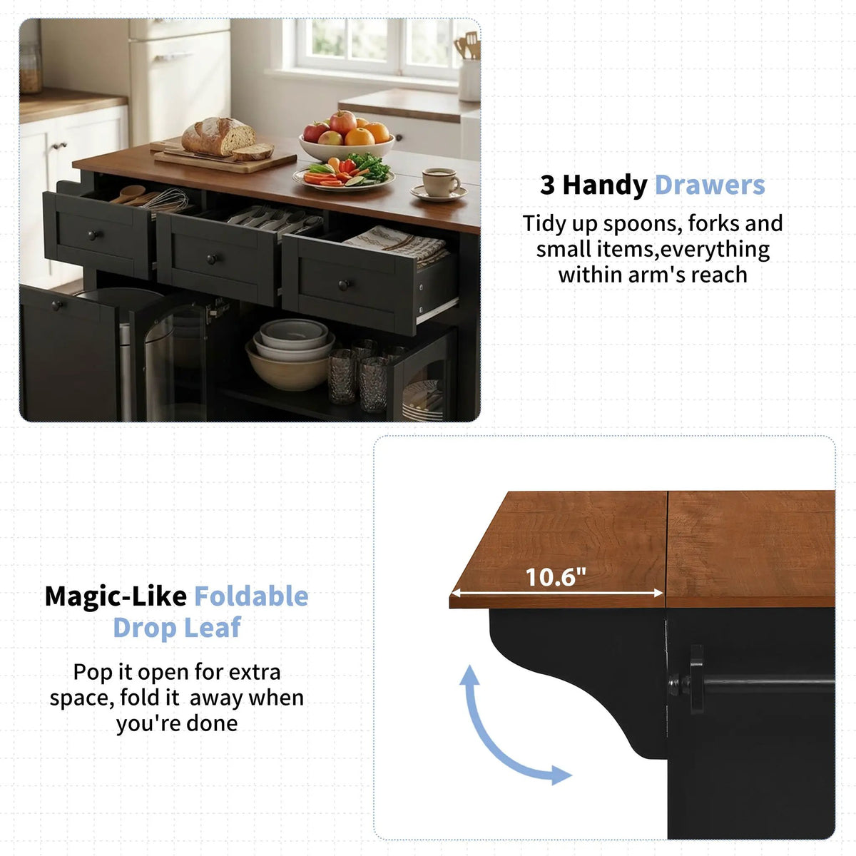 54.2'' Mobile Kitchen Island with Glass Door Storage & Trash Bin by HouseOfZazla