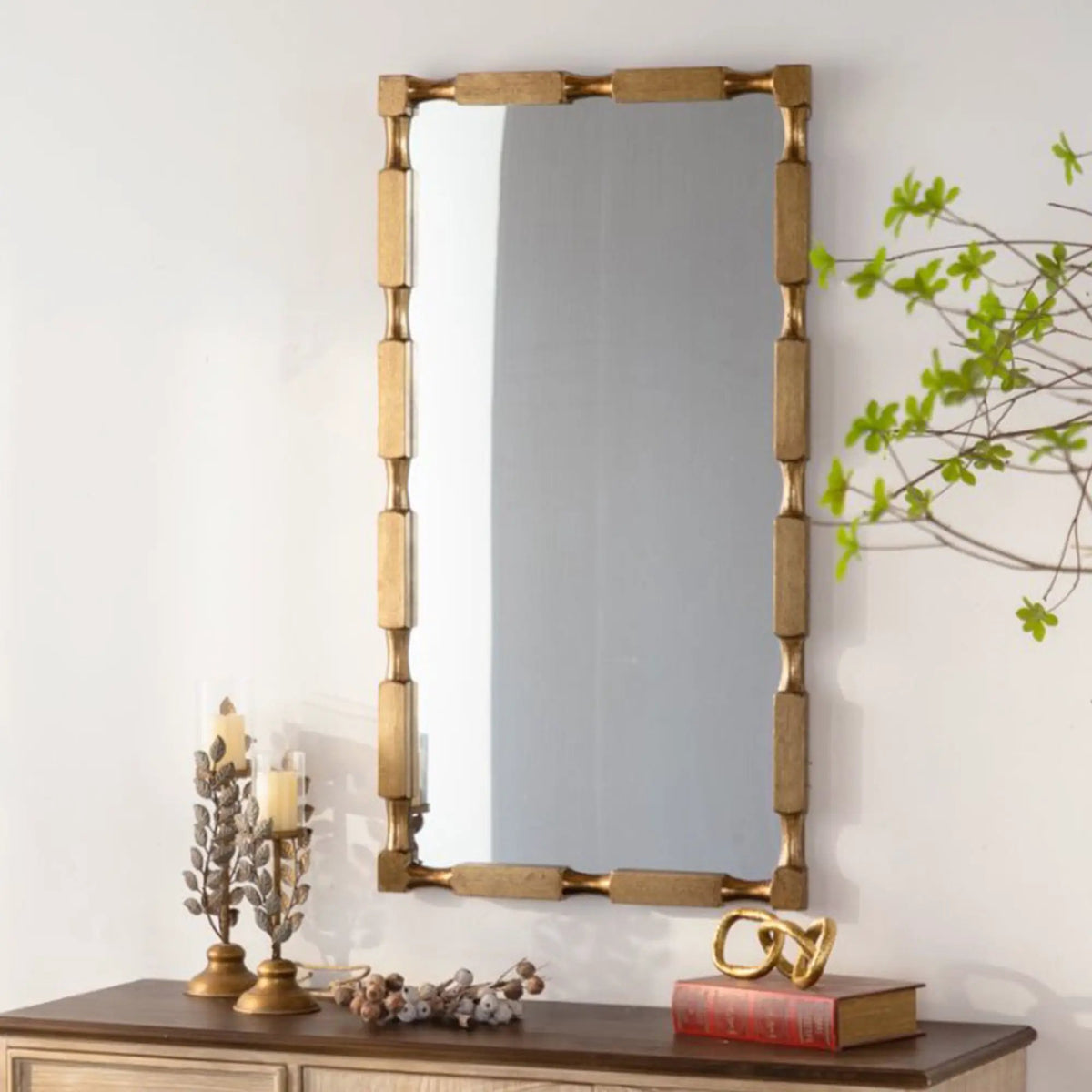 Gold Bamboo-Style Rectangular Wall Mirror by HouseOfZazla