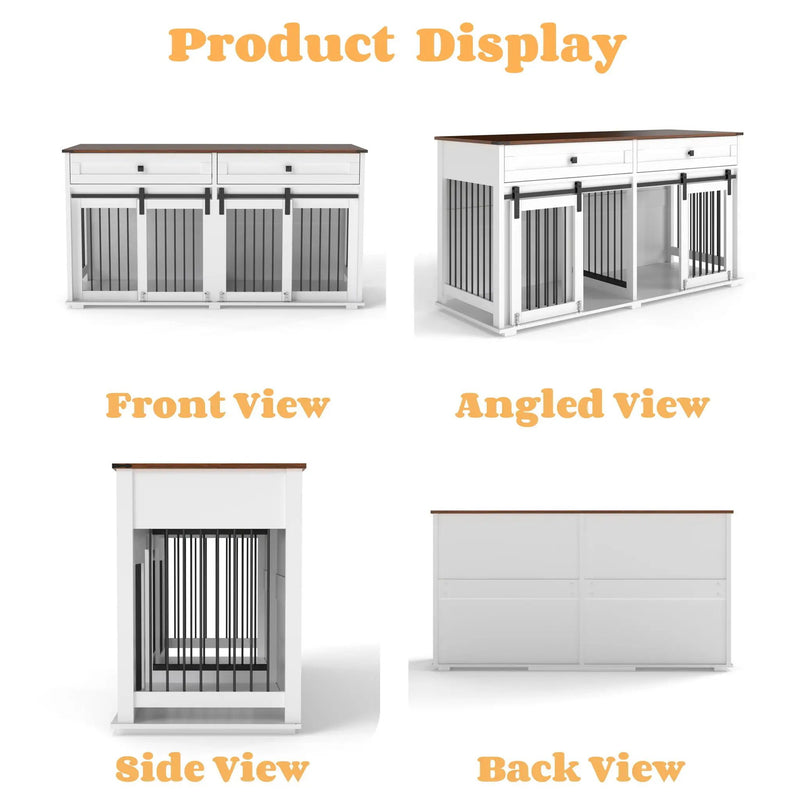 Large Dog Crate, Water Resistant Indoor Pets Furniture Double Dog Crates - Brown White by HouseOfZazla