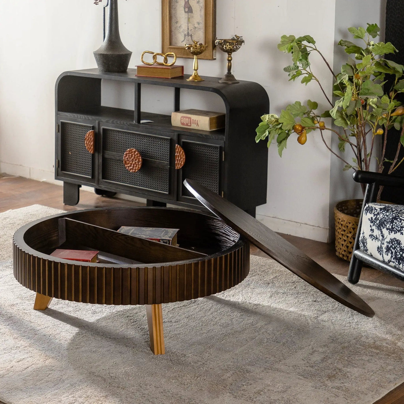 Round Retro Coffee With Solid Wood Legs by Unique Piece Furniture