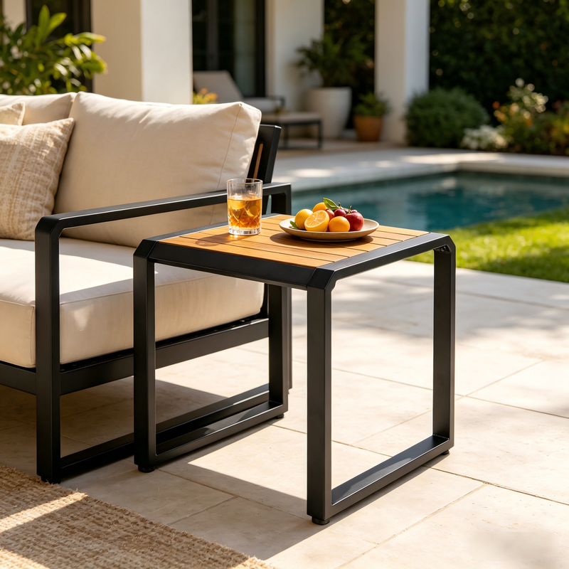 Outdoor Side Table with Teak Wood Top by HouseOfZazla