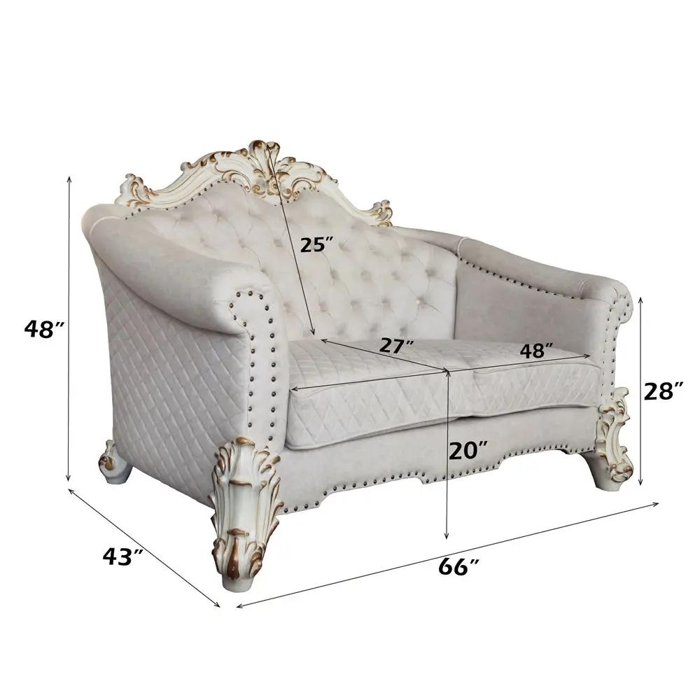 Vendome II - Loveseat With 4 Pillows - Two Tone Ivory Fabric & Antique Pearl by Unique Piece Furniture