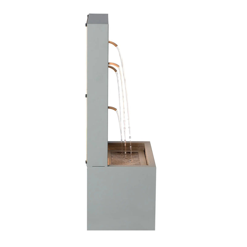 30.71' Light Gray Metal Leaf Cutout Outdoor Water Wall Fountain with LED Lights by HouseOfZazla