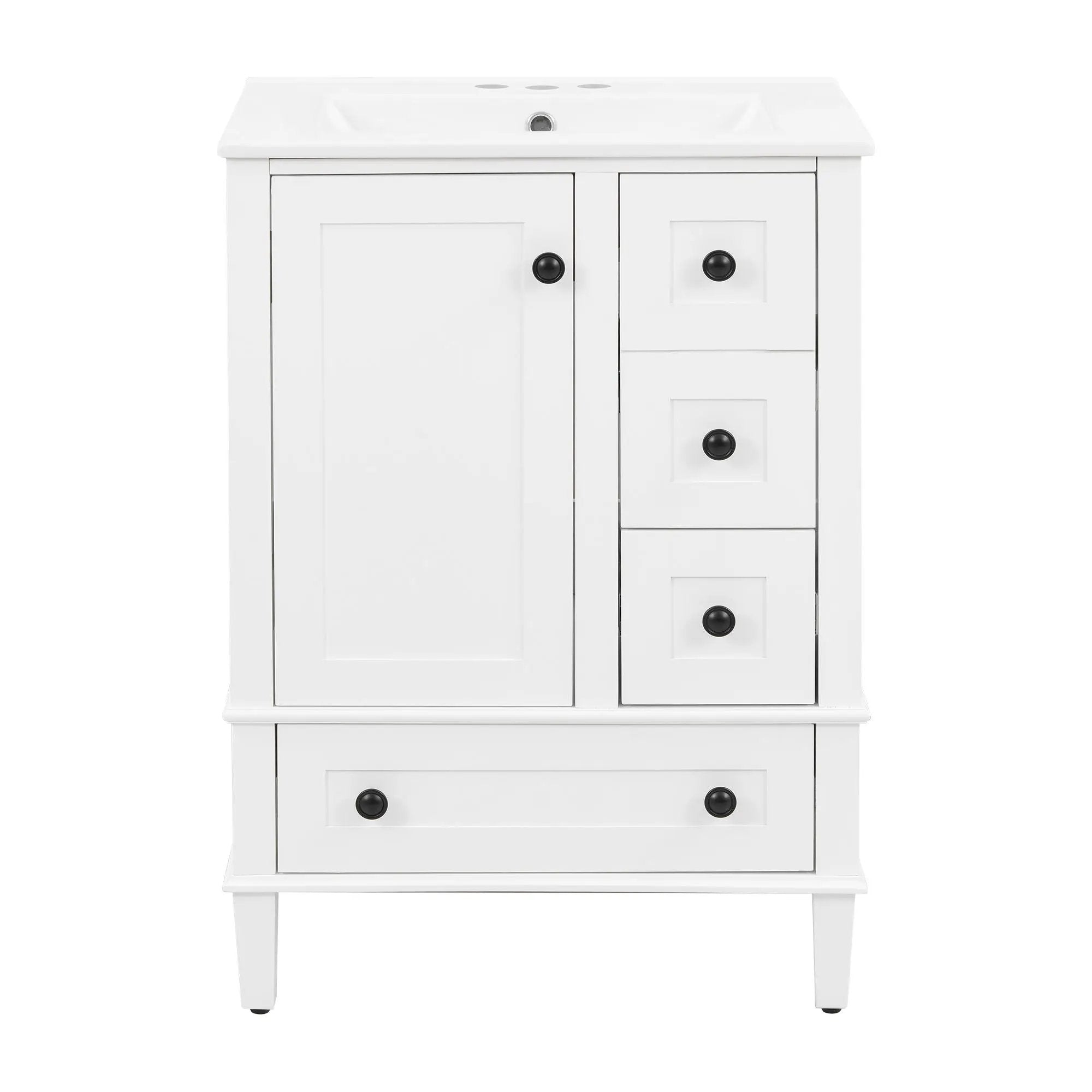 Bathroom Vanity With Integrated Basin, Soft Close Drawers, Door Mounted Double Layer Shelf by HouseOfZazla
