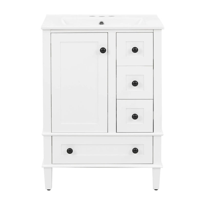 Bathroom Vanity With Integrated Basin, Soft Close Drawers, Door Mounted Double Layer Shelf by HouseOfZazla