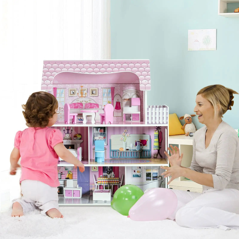 28 Inch Pink Dollhouse with Furniture by DirectDeals