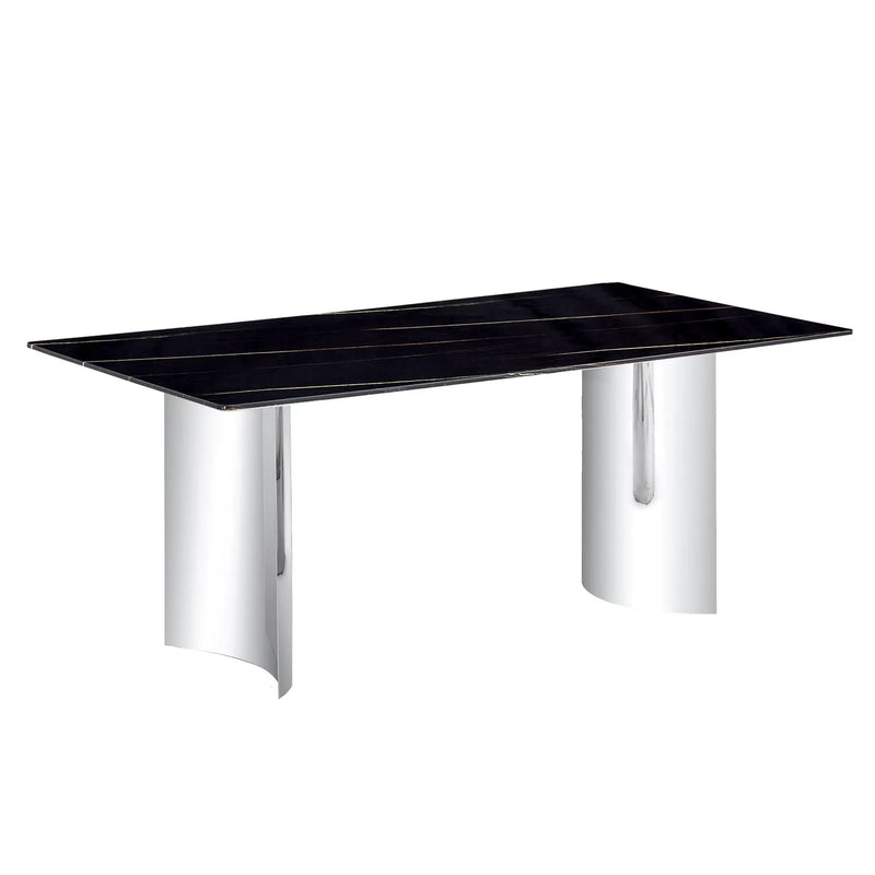 Modern Minimalist Dining Table with Imitation Marble Glass Top and Metal Legs by HouseOfZazla