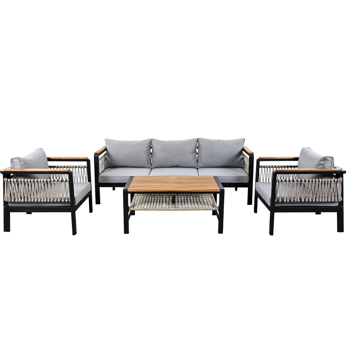 4 Pieces Outdoor Sectional Sofa Set 5 Person Patio Seating Group Outdoor Conversation Set With Cushions And A Coffee Table For Patios by HouseOfZazla
