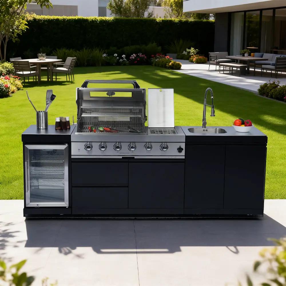 98-Inch 4-Burner Stainless Steel Gas Outdoor Kitchen Barbecue Island Grill by HouseOfZazla