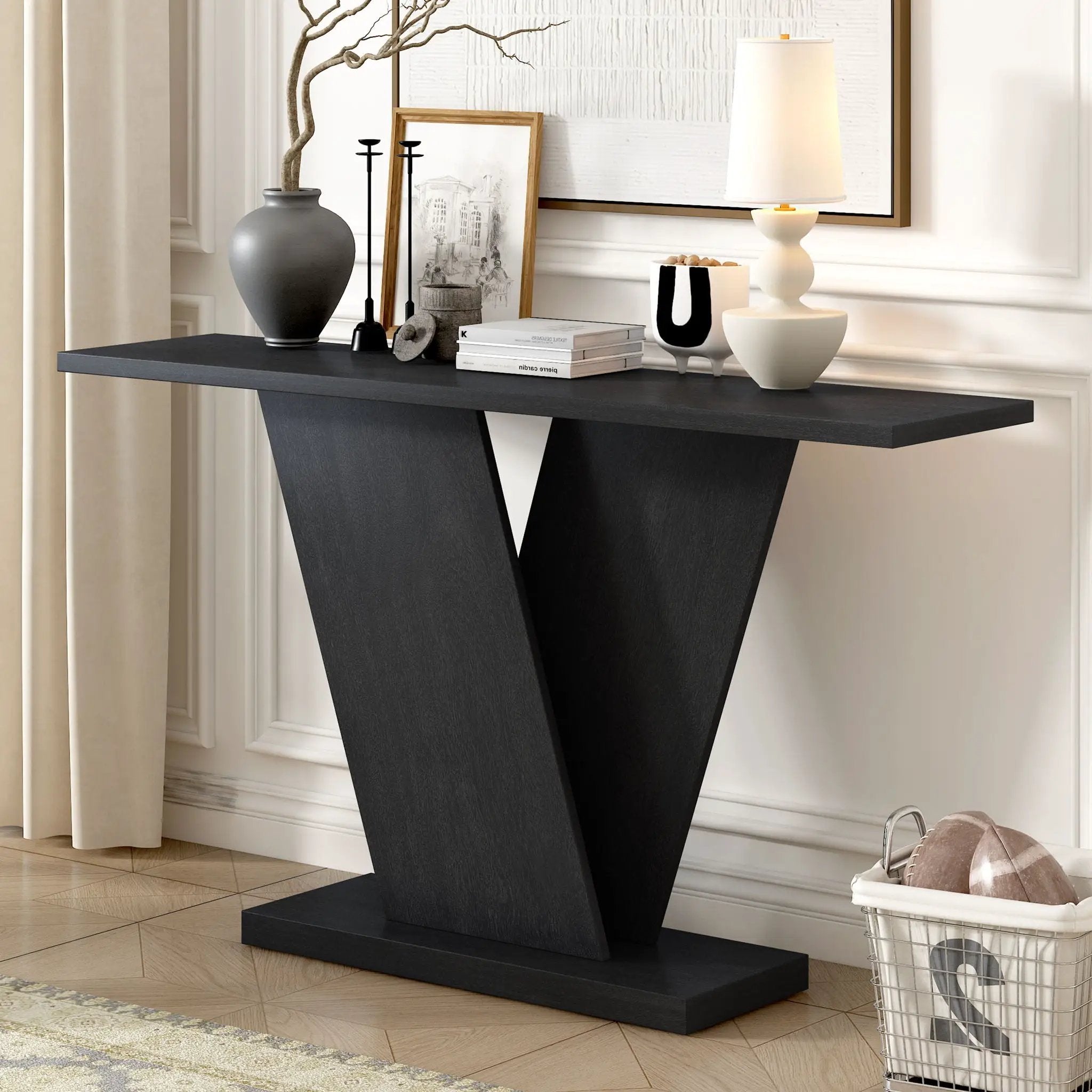 Console Table With V Shape Base, Sculptural Entryway Accent by HouseOfZazla