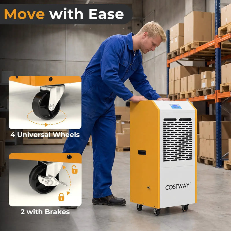 290 Pints Commercial Dehumidifier with Pump and Drain Hose for Basement Warehouse-Yellow by DirectDeals