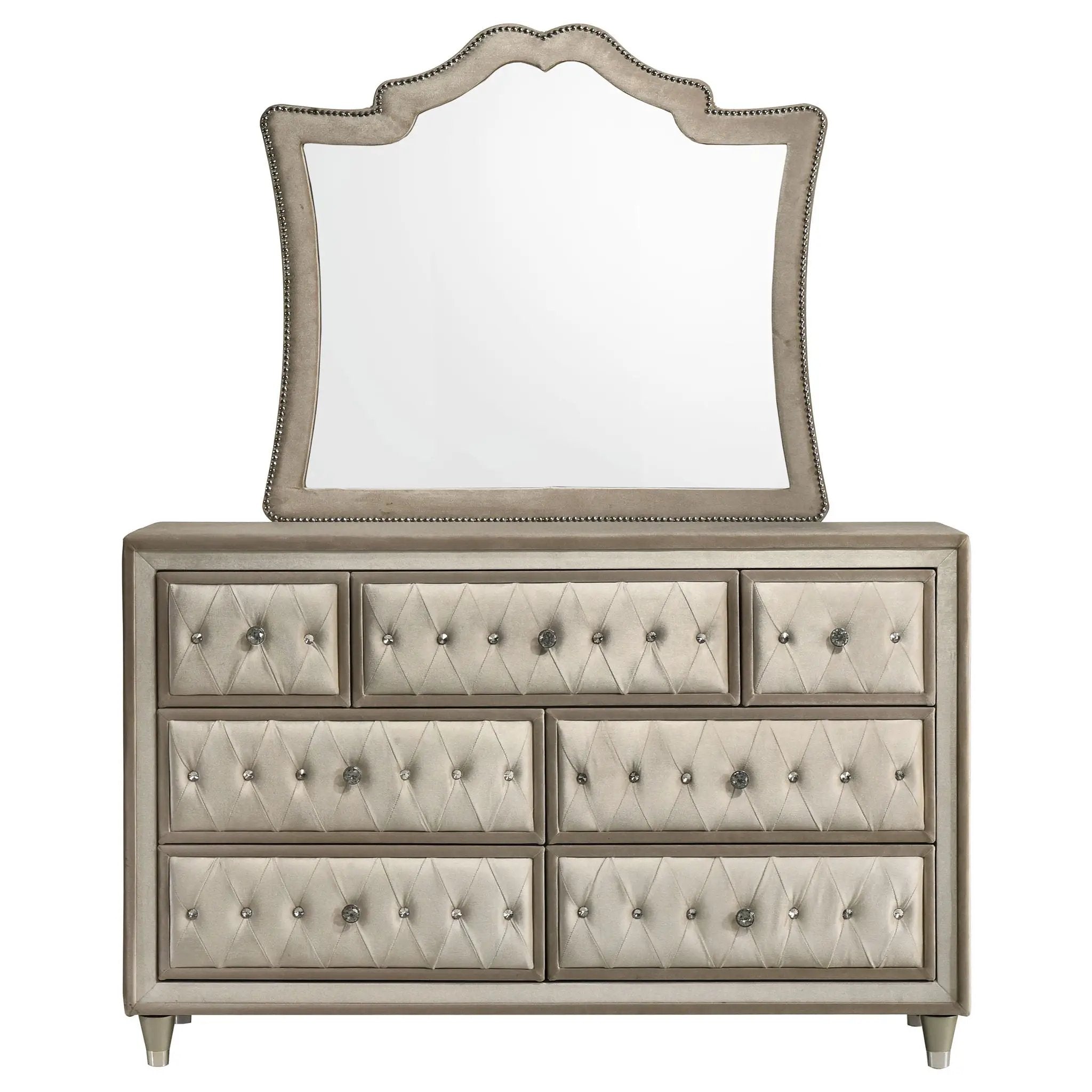 Antonella 7-drawer Upholstered Dresser with Mirror Ivory by Unique Piece Furniture