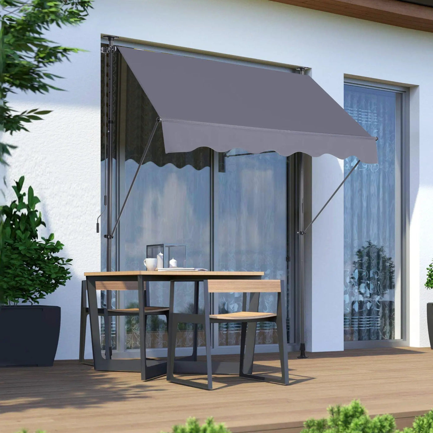 Manual Retractable Patio Awning, UV Resistant Sun Shade With No Drill Installation by Unique Piece Furniture