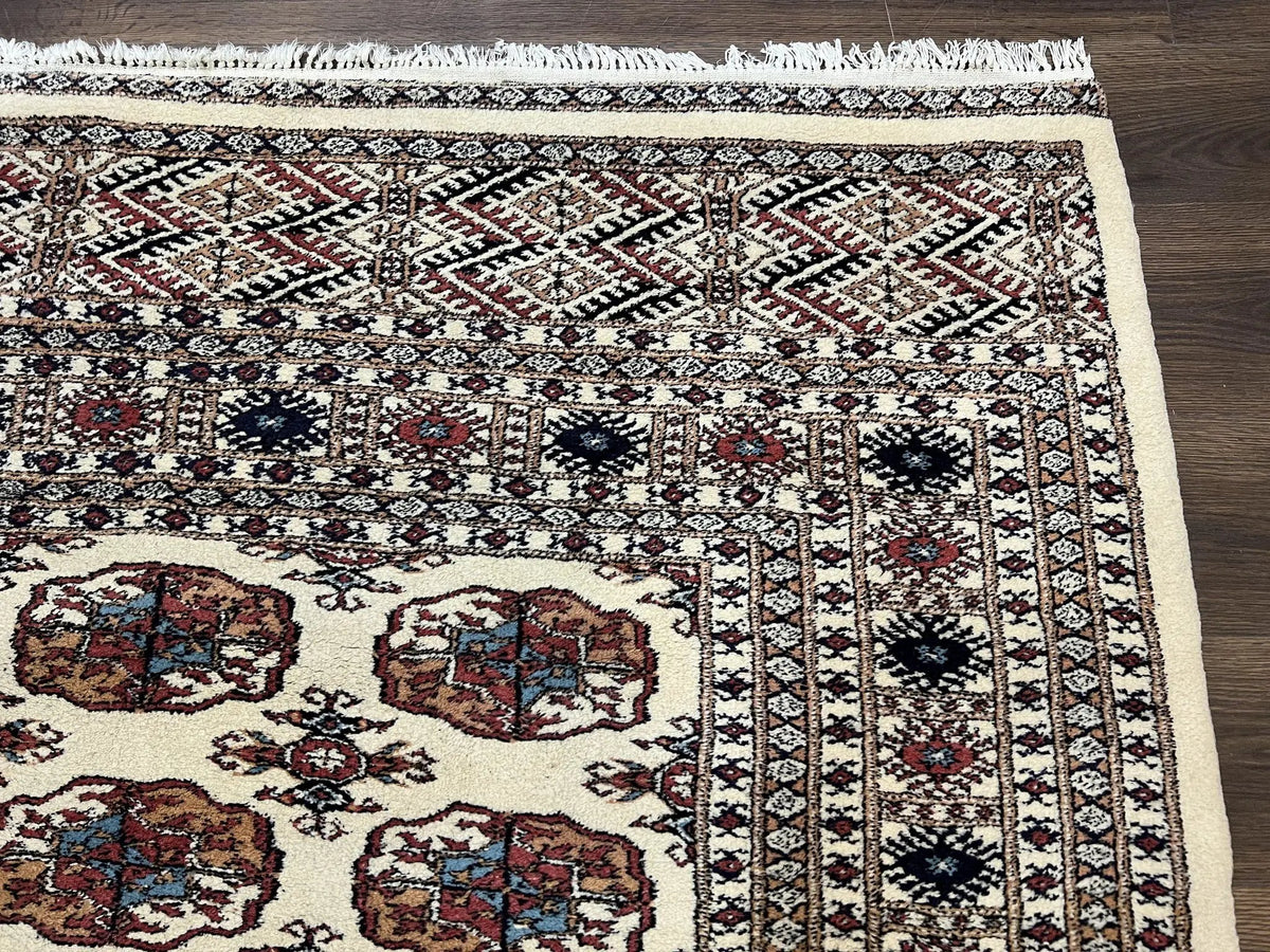 Pakistani Bokhara Rug 8x10, Wool Turkoman Carpet, Ivory/Cream by Jewel Rugs
