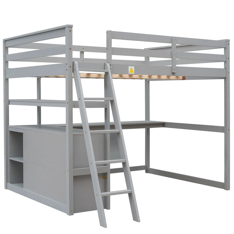 Modern Loft Bed With Built In Desk, Shelves, And 2 Drawers by HouseOfZazla
