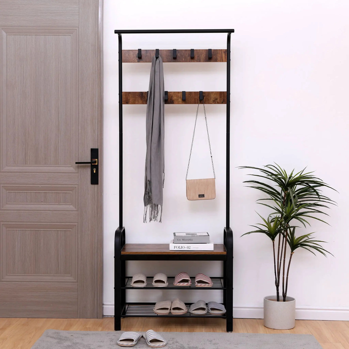 Hall Tree With Shoe Bench For Entryway With 9 Removable Hooks by Unique Piece Furniture