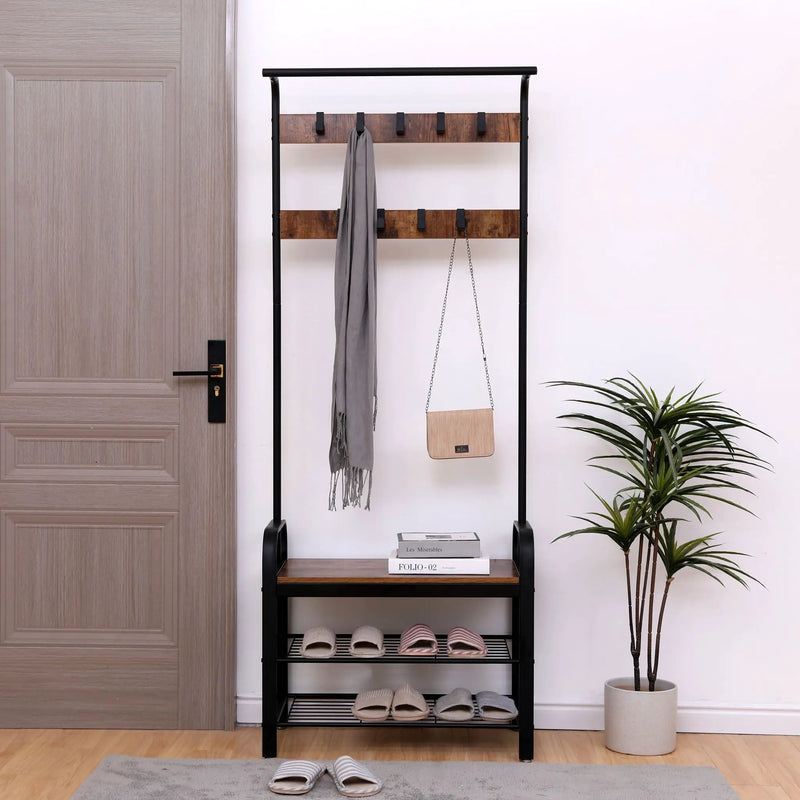 Hall Tree With Shoe Bench For Entryway With 9 Removable Hooks by HouseOfZazla