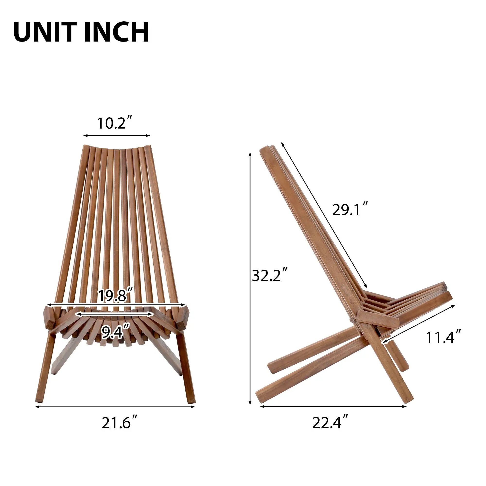Folding Wood Chair, Portable Solid Wood Seating For Indoor Or Outdoor Use - Natural by Unique Piece Furniture