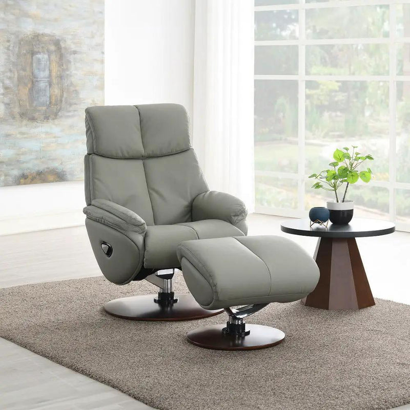 Kandoro - Motion Accent Chair With Swivel & Ottoman - Gray Leather & Brown Base by Unique Piece Furniture