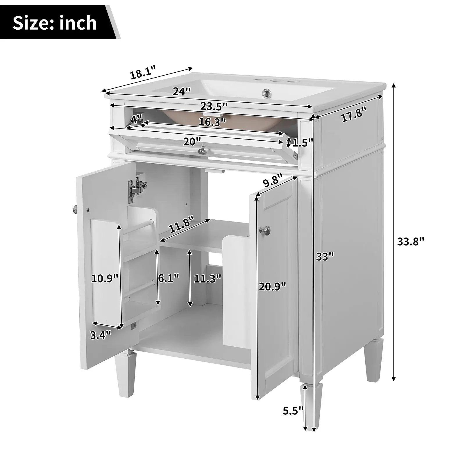 Bathroom Vanity With 2 Doors And Tip Out Drawer, Soft Closing Hinges by Unique Piece Furniture