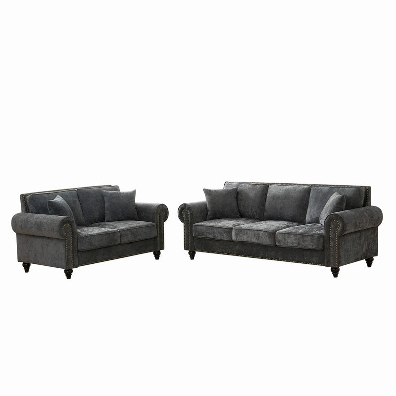 Modern 3 And 2 Seater Sofa With Rolled Arms, Tufted Upholstered Couch by Unique Piece Furniture