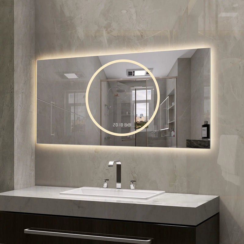 LED Vanity Mirror With Anti Fog & Dimmable Lights, Wall-Mounted - Antique Silver by Unique Piece Furniture