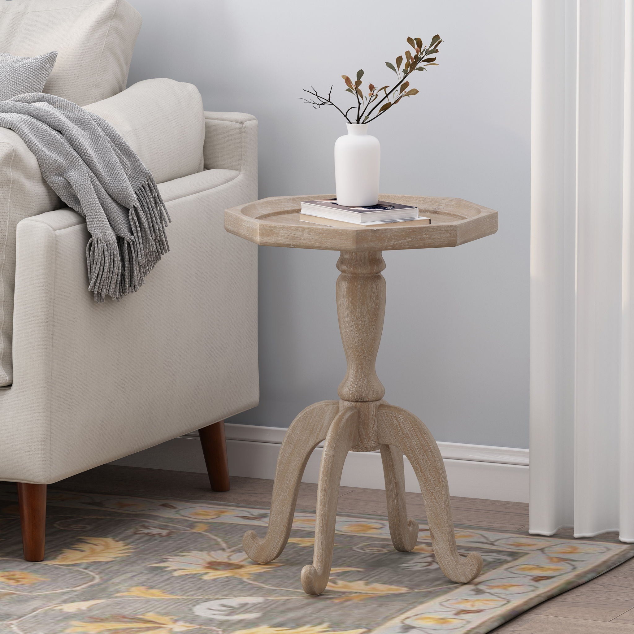 French Country Accent Table With Spider Leg Design - Natural / White by HouseOfZazla