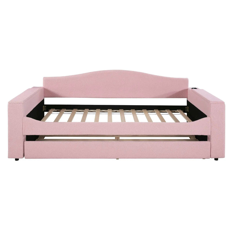 Upholstered Daybed With Storage Armrests, Trundle And Latest Integrated tooth Audio System by Unique Piece Furniture