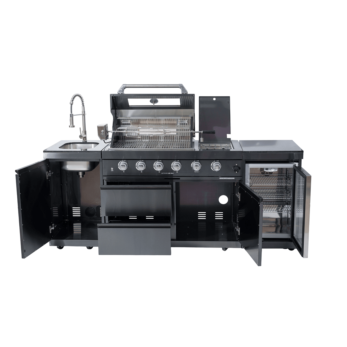 NG 85" 4-Burner 72,000 BTU Black Outdoor Kitchen Island Grill + Refrigerator + Sink by Chery Industrial