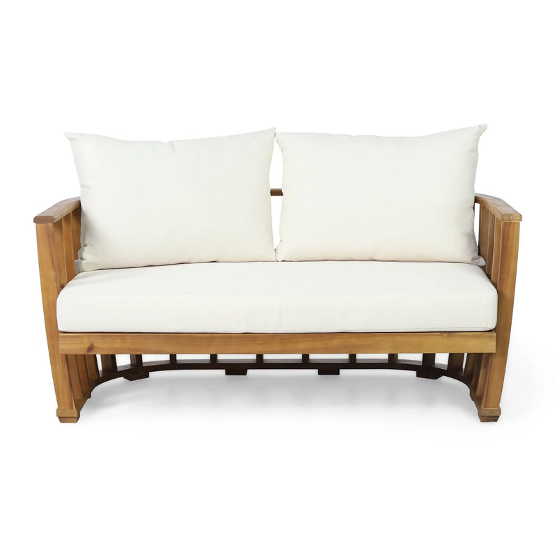 Outdoor Acacia Wood Loveseat and Coffee Table Set with Cushions by HouseOfZazla