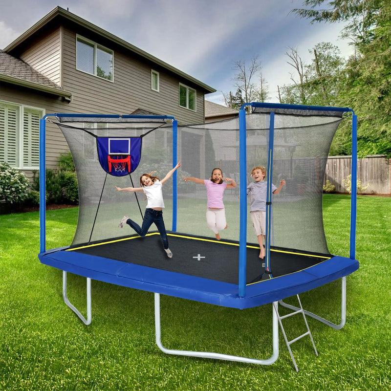 New YC 8ft by 12ft Rectangular Trampoline with Basketball Board and Ladder by HouseOfZazla