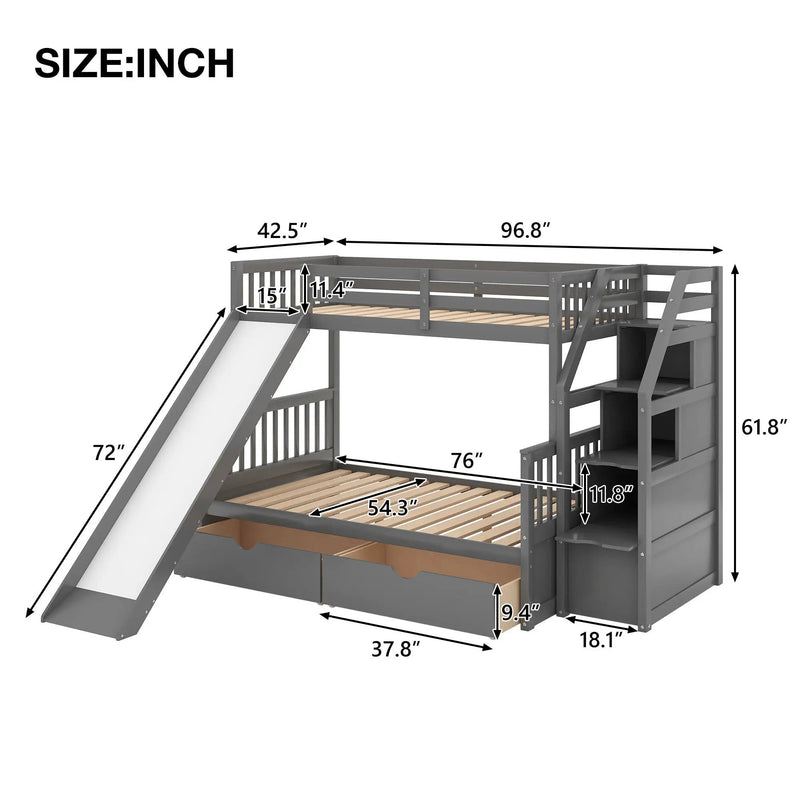 Bunk Bed With Storage Staircase, Slide, Desk, Drawers, And Shelves by Unique Piece Furniture