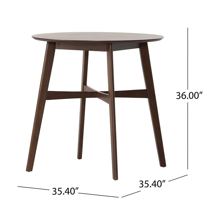 Round Counter Height Dining Table With Thick Rubberwood Legs And Support Beams - Walnut by HouseOfZazla
