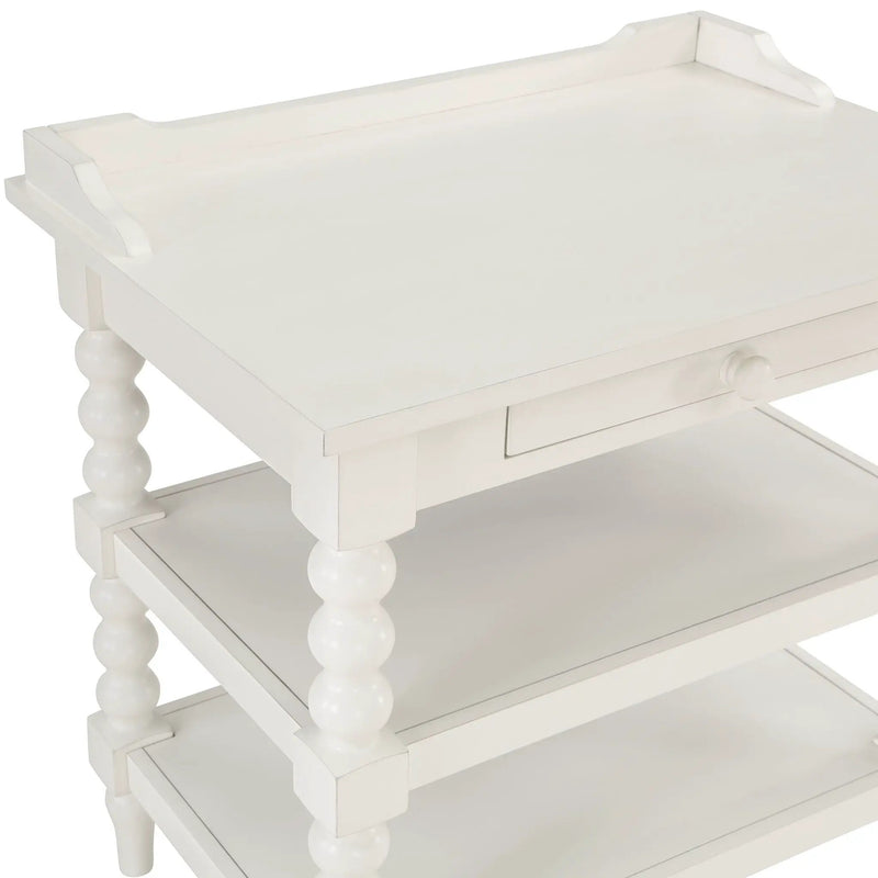 Aria - Nightstand With Styling, 2 Shelves, Pull Out Tray, Spool Turned Legs - Antique White by HouseOfZazla