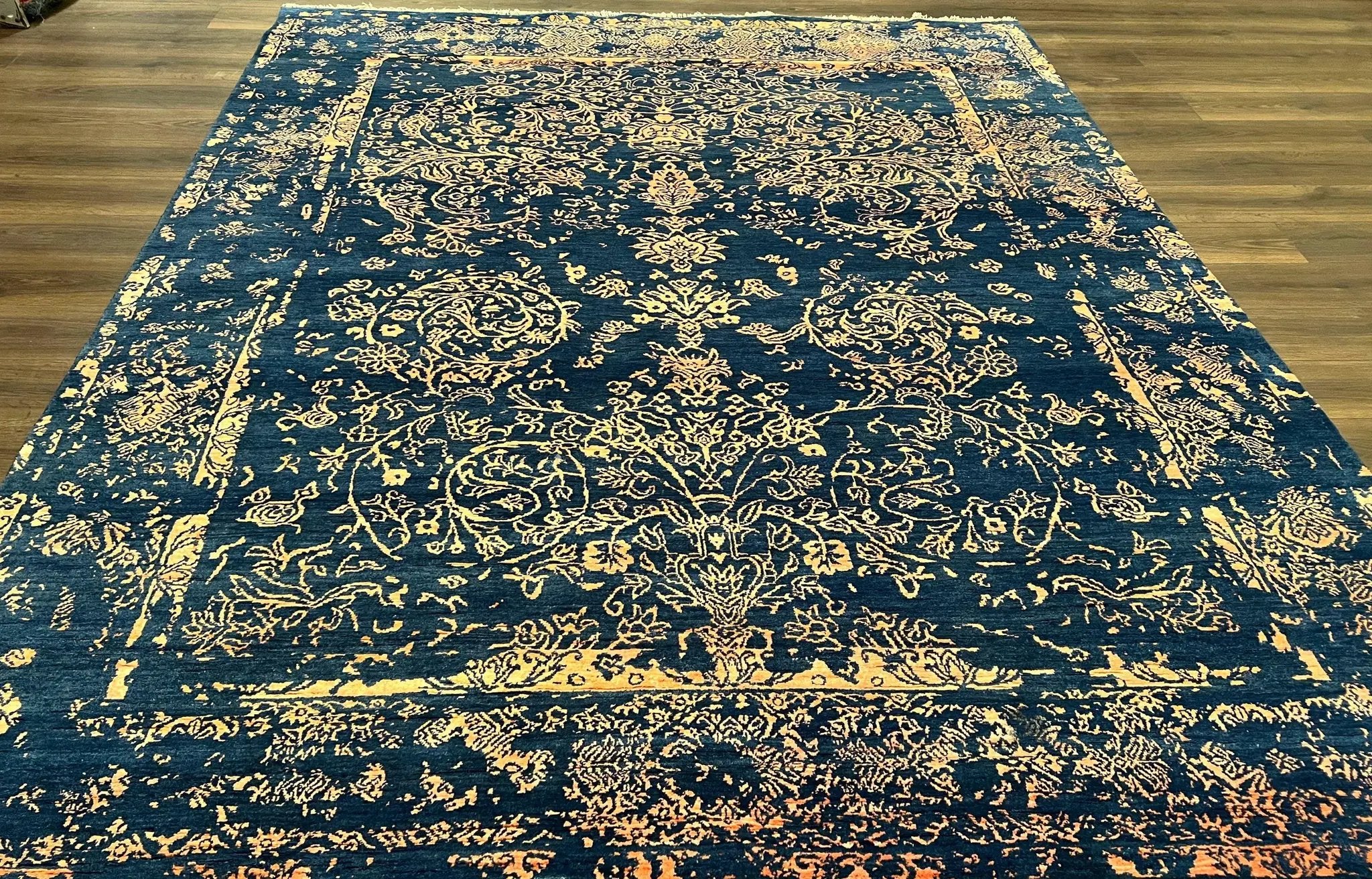 Area Rug 8x10 High Quality Handmade Oriental Carpet, Modern Contemporary Rug, Rug for Living Room, Wool Rug, Blue and Gold, Pakistani Rug by Jewel Rugs