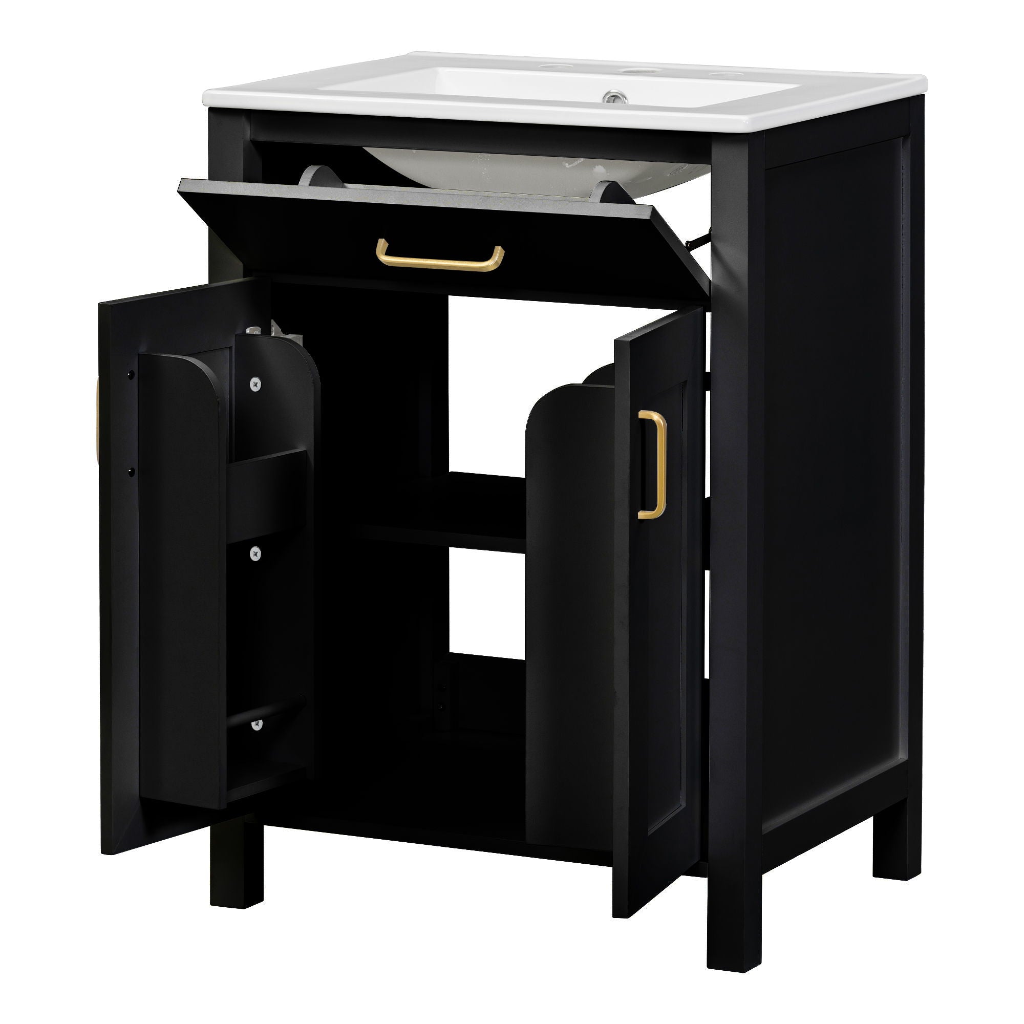 Bathroom Vanity Combo With Ceramic Sink, Luxurious Space-Saving Vanity, 2 Soft Close Doors by HouseOfZazla
