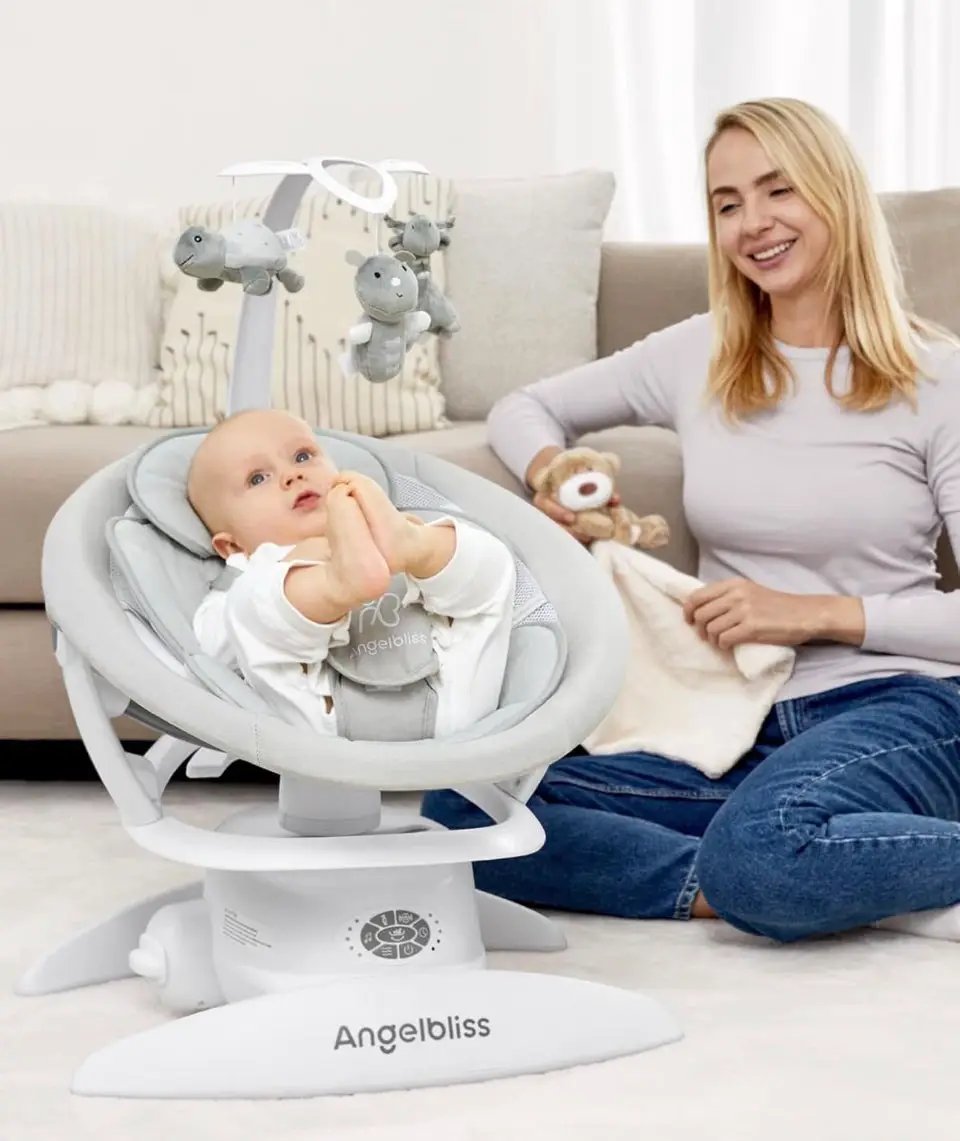 Used Angelbliss 3 in 1 Baby Swing with Motion Detection, Portable Baby Swings for Infants with Removable Rocker & Stationary Seat, Bluetooth Enabled w by Selzalot