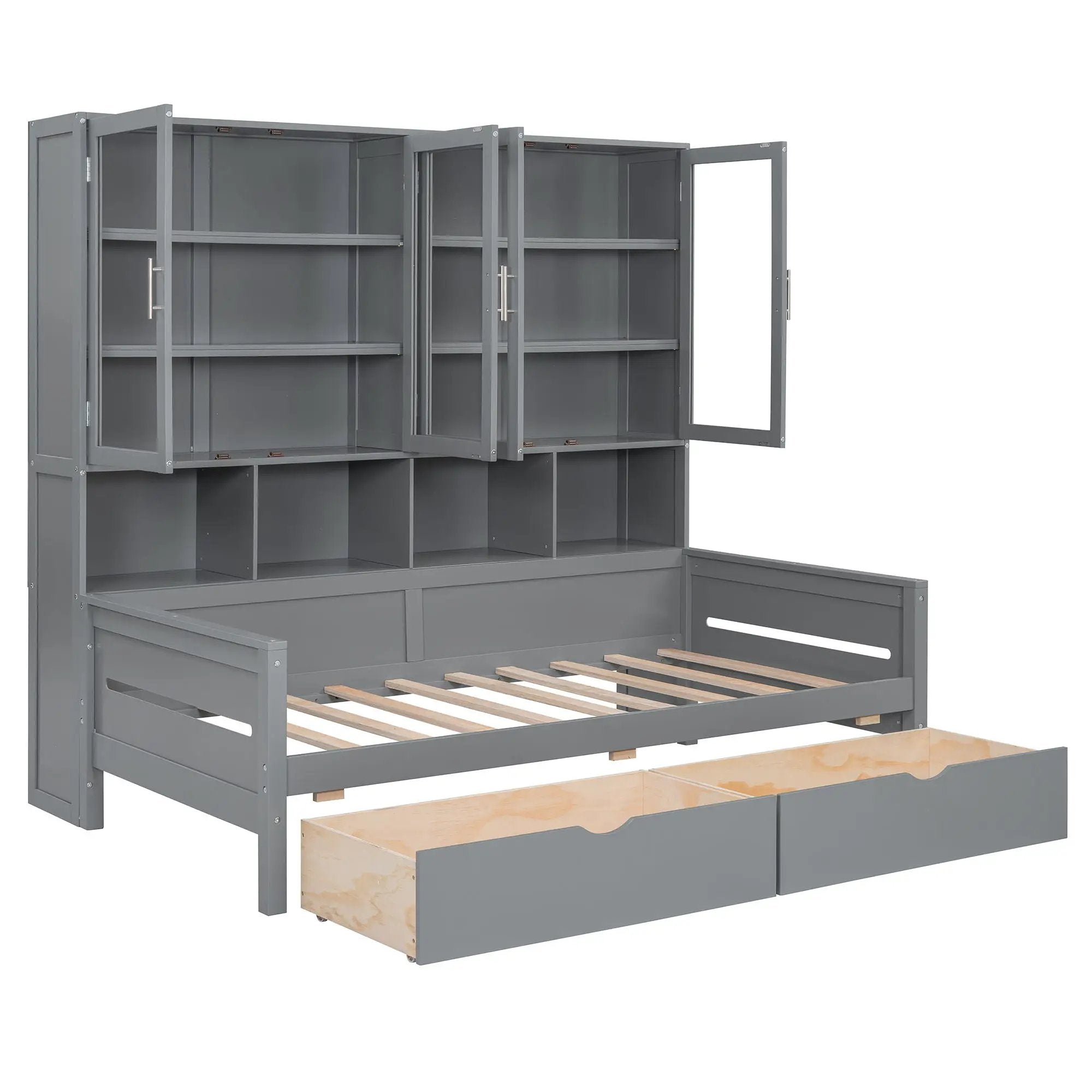 Daybed With Glass Door Storage Cabinets, Built In LED Lighting And Shelves by Unique Piece Furniture