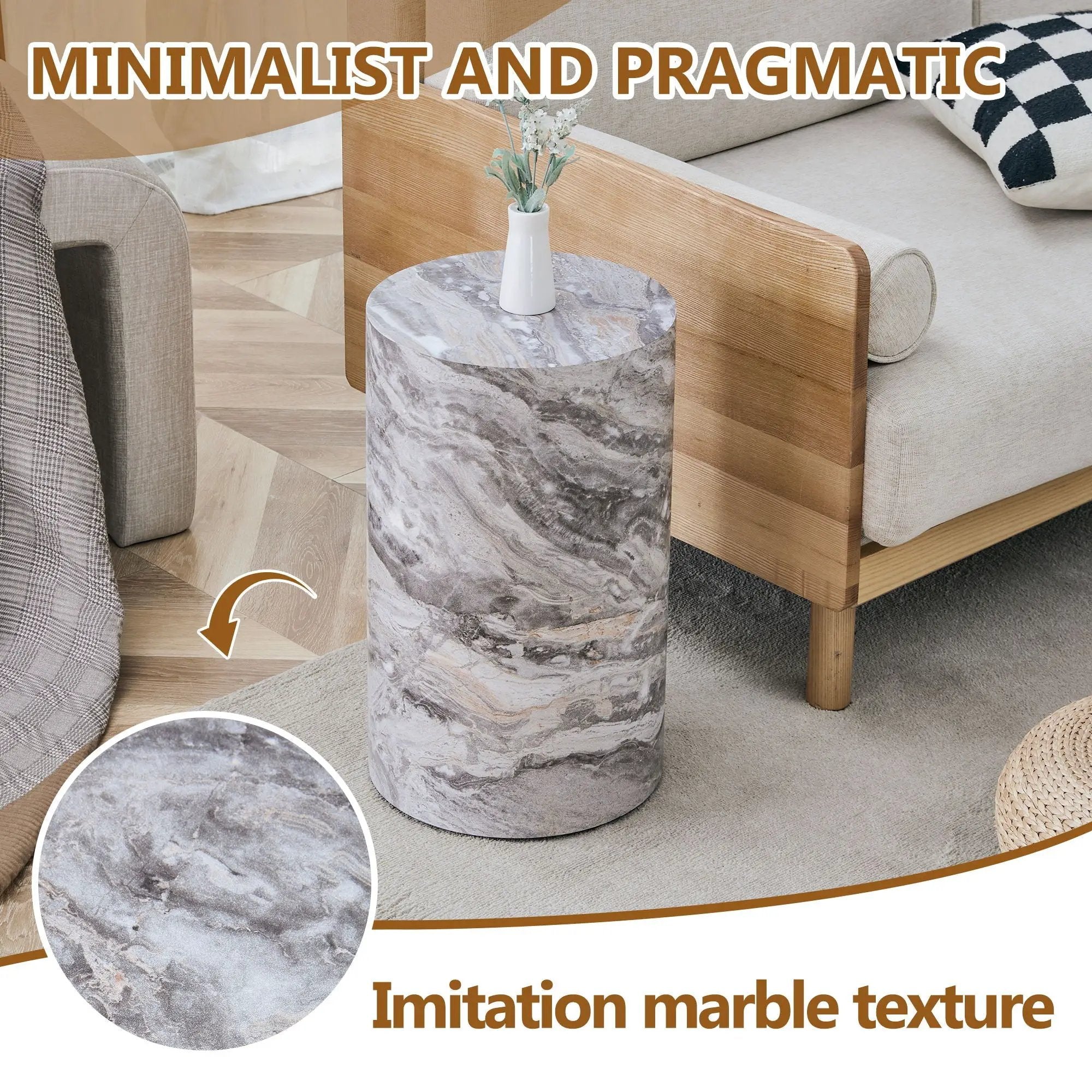Simple Marble Textured Cylindrical Coffee Table Material - Gray by Unique Piece Furniture