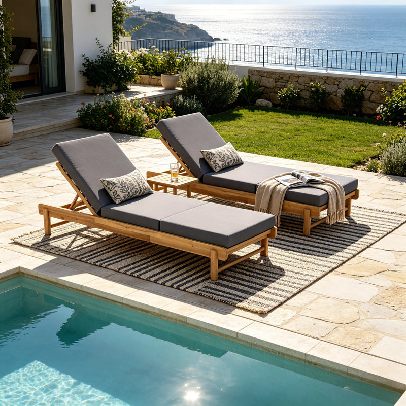 Light Teak Acacia Wood Chaise Lounge Set by HouseOfZazla