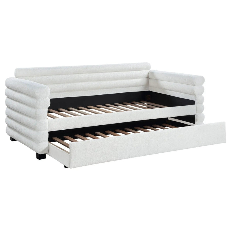 Patricia Boucle Upholstered Twin Day Bed with Trundle White by Unique Piece Furniture