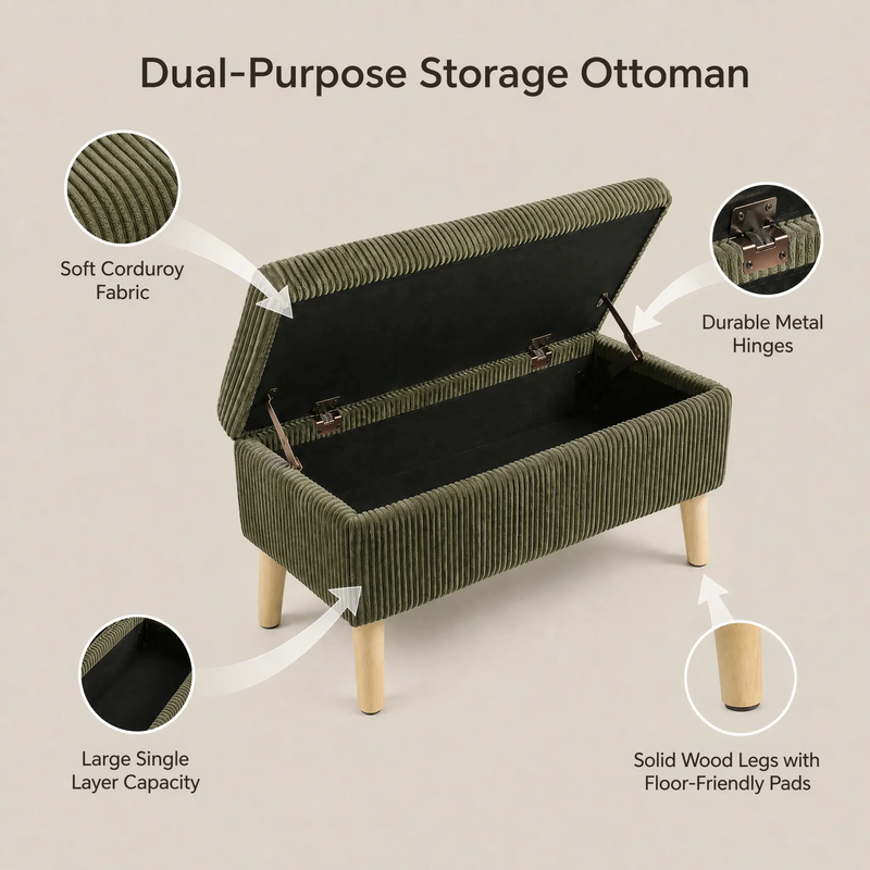 32 Inch Wide Olive Ottoman by HouseOfZazla