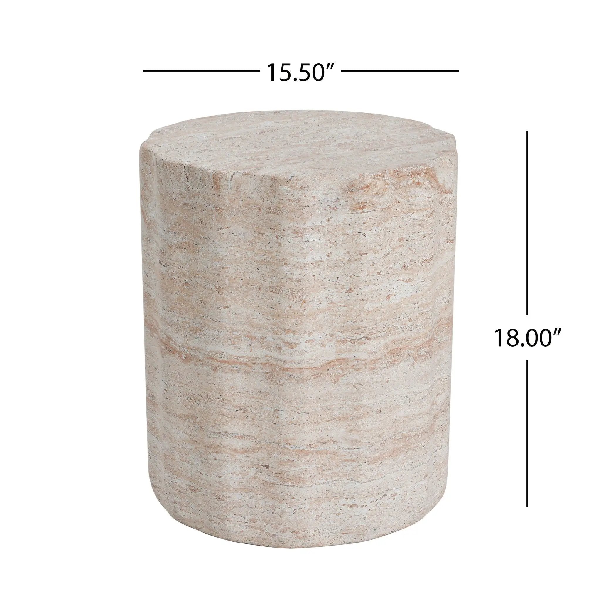 Elegant Indoor/Outdoor Lightweight Concrete Side Table With Travertine - Beige by HouseOfZazla