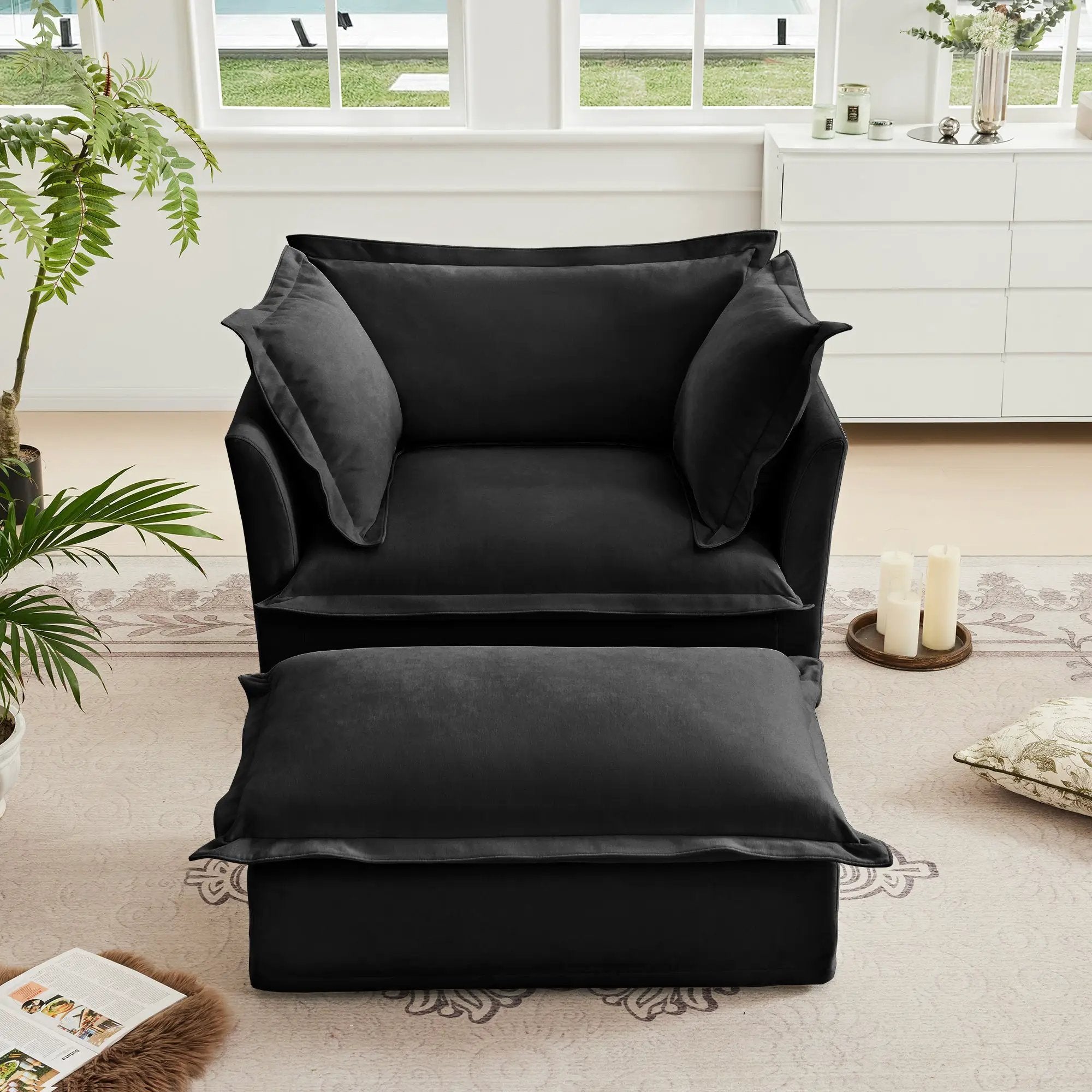 Upholstered Slipcovered Armchair with Ottoman by HouseOfZazla