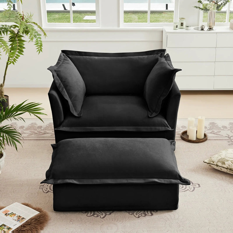 Upholstered Slipcovered Armchair with Ottoman by HouseOfZazla