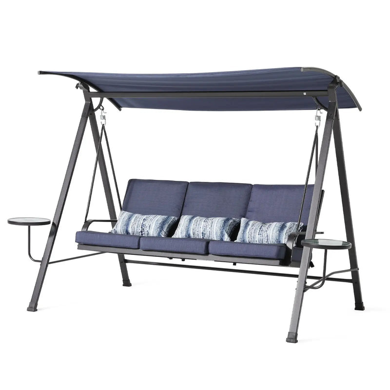 Steel 3 Seater Swing Porch Swing With Canopy - Blue by Unique Piece Furniture