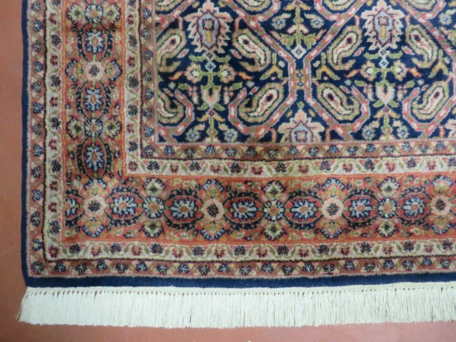 4' X 6' Vintage Fine Handmade India Floral Oriental Wool Rug Carpet Blue Red by Jewel Rugs