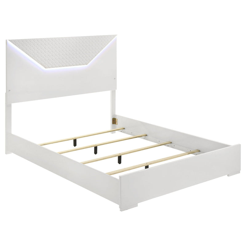 Ives Queen Panel Bed LED Headboard White High Gloss by Unique Piece Furniture