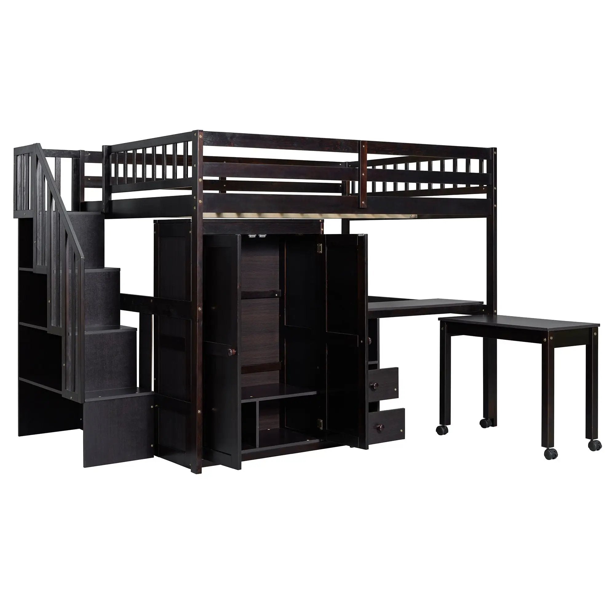 Loft Bed With Stairs, Bookshelf, Drawers, Desk & Wardrobe, Space Saving Multifunctional Furniture by HouseOfZazla